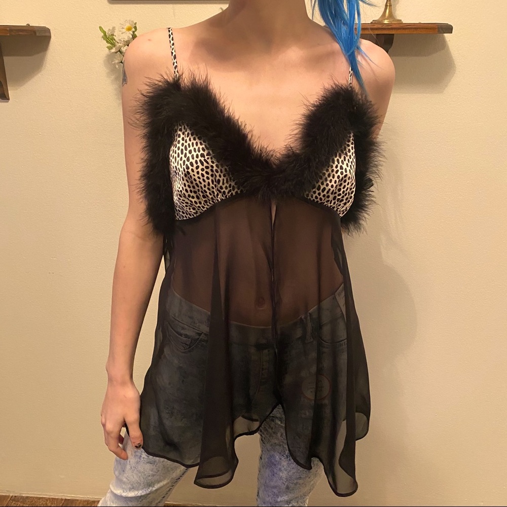Feathery Cheetah Print Lingerie Top